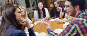 Students listening in a group